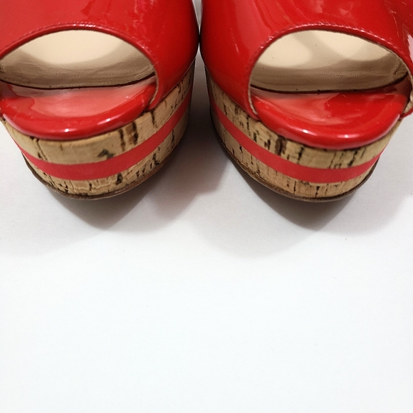 Prada Alaia Red Patent Leather Cork Wedge Heels - Picture 5 of 13